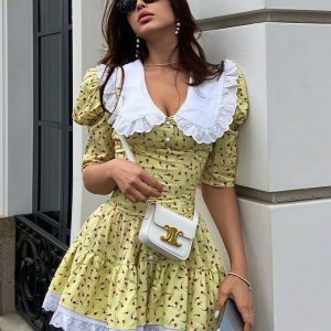 Peter Pan Collar Short Sleeve Floral Mini Dress